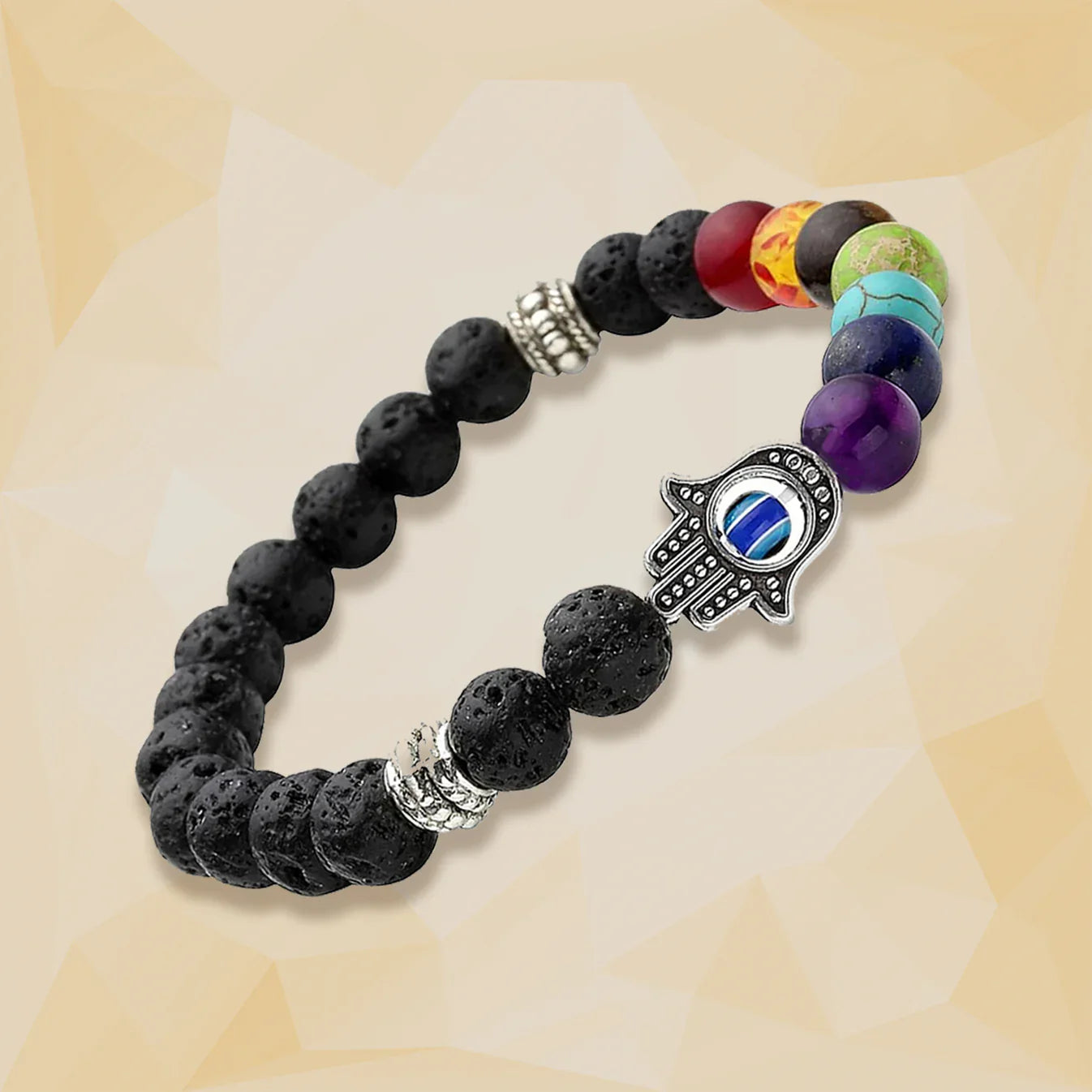 7 Chakra & Lava Stone Healing Bracelet with Hamsa Evil Eye 🧘♂️🧿